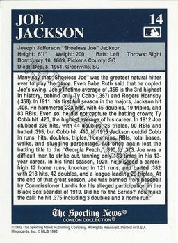 1992 Conlon Collection TSN - 13th National Prototypes #14 Joe Jackson Back