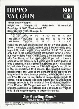 1992 Conlon Collection TSN - 13th National Prototypes #800 Hippo Vaughn Back