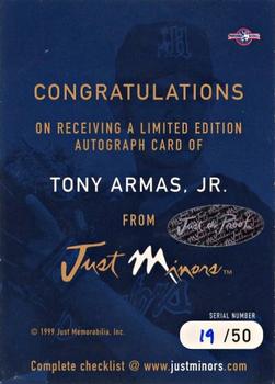 1999 Just - Autographs Black #NNO Tony Armas Jr. Back