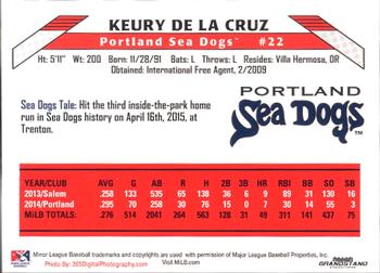 2015 Grandstand Portland Sea Dogs #NNO Keury de la Cruz Back