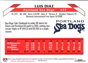 2015 Grandstand Portland Sea Dogs #NNO Luis Diaz Back
