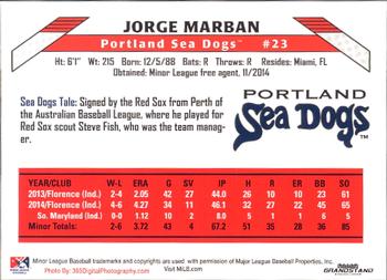2015 Grandstand Portland Sea Dogs #NNO Jorge Marban Back