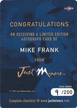 1999 Just - Autographs Die Cuts #NNO Mike Frank Back