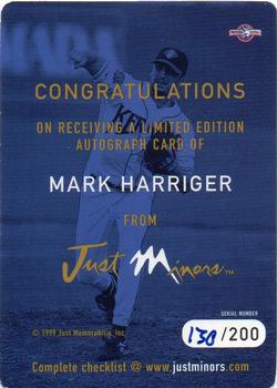 1999 Just - Autographs Die Cuts #NNO Mark Harriger Back
