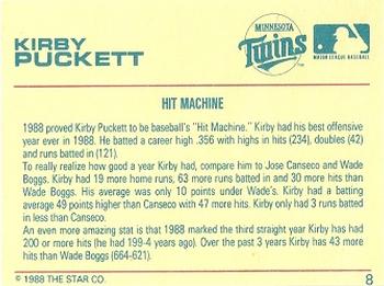 1989 Star Kirby Puckett #8 Kirby Puckett Back