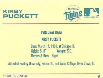 1989 Star Kirby Puckett #9 Kirby Puckett Back