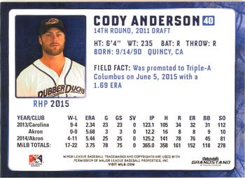 2015 Grandstand Akron RubberDucks #NNO Cody Anderson Back