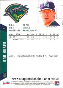 2015 Choice Beloit Snappers #15 Rob Huber Back