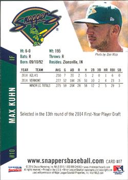 2015 Choice Beloit Snappers #17 Max Kuhn Back
