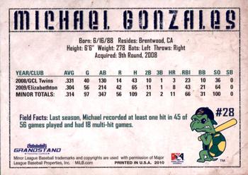 2010 Grandstand Beloit Snappers #NNO Michael Gonzales Back