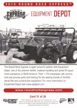 2010 MultiAd Round Rock Express SGA #31 Equipment Depot Back