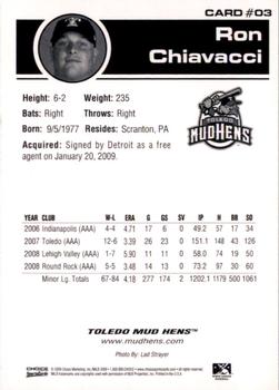 2009 Choice Toledo Mud Hens #03 Ron Chiavacci Back