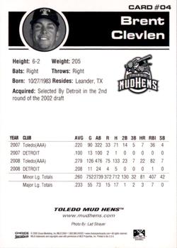 2009 Choice Toledo Mud Hens #04 Brent Clevlen Back