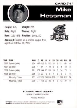 2009 Choice Toledo Mud Hens #11 Mike Hessman Back