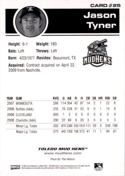 2009 Choice Toledo Mud Hens #25 Jason Tyner Back