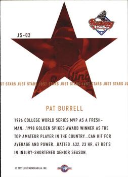 1999 Just - Just Stars #JS-02 Pat Burrell  Back