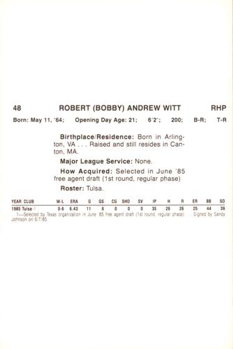 1986 Miller Lite Texas Rangers #NNO Bobby Witt Back