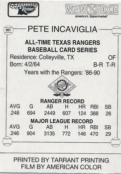 1993 Keebler Texas Rangers #201 Pete Incaviglia Back