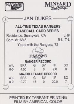 1993 Keebler Texas Rangers #9 Jan Dukes Back