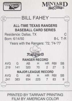 1993 Keebler Texas Rangers #10 Bill Fahey Back