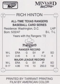 1993 Keebler Texas Rangers #17 Rich Hinton Back
