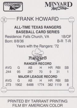 1993 Keebler Texas Rangers #18 Frank Howard Back