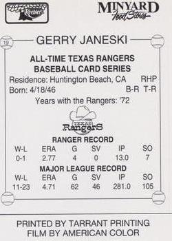1993 Keebler Texas Rangers #19 Gerry Janeski Back