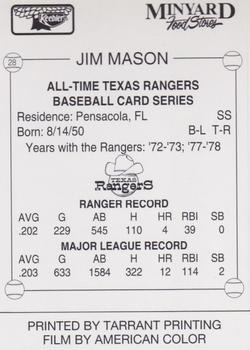1993 Keebler Texas Rangers #28 Jim Mason Back
