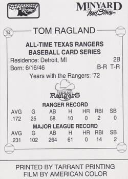 1993 Keebler Texas Rangers #34 Tom Ragland Back