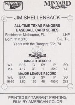 1993 Keebler Texas Rangers #37 Jim Shellenback Back