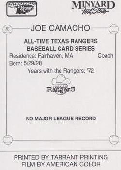 1993 Keebler Texas Rangers #40 Joe Camacho Back