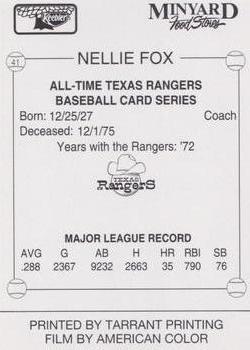 1993 Keebler Texas Rangers #41 Nellie Fox Back
