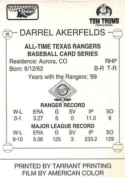 1993 Keebler Texas Rangers #45 Darrel Akerfelds Back
