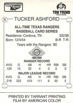 1993 Keebler Texas Rangers #55 Tucker Ashford Back