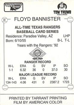 1993 Keebler Texas Rangers #61 Floyd Bannister Back
