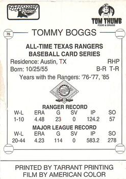1993 Keebler Texas Rangers #76 Tommy Boggs Back