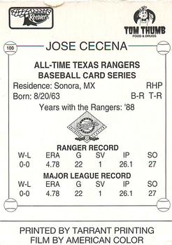 1993 Keebler Texas Rangers #100 Jose Cecena Back
