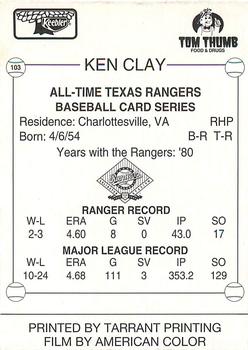 1993 Keebler Texas Rangers #103 Ken Clay Back