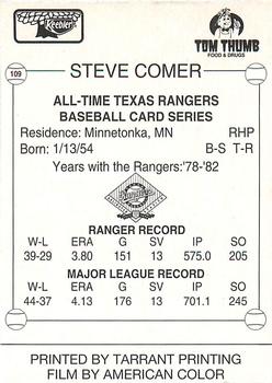 1993 Keebler Texas Rangers #109 Steve Comer Back