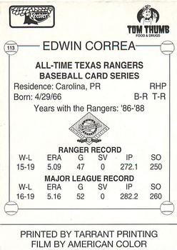 1993 Keebler Texas Rangers #113 Edwin Correa Back