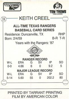 1993 Keebler Texas Rangers #115 Keith Creel Back
