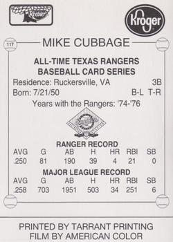 1993 Keebler Texas Rangers #117 Mike Cubbage Back