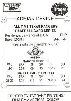 1993 Keebler Texas Rangers #125 Adrian Devine Back