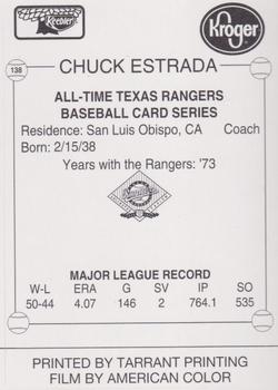 1993 Keebler Texas Rangers #138 Chuck Estrada Back