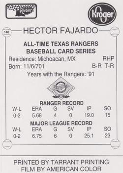 1993 Keebler Texas Rangers #140 Hector Fajardo Back