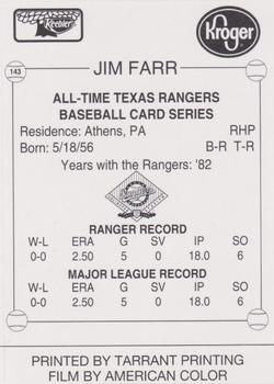 1993 Keebler Texas Rangers #143 Jim Farr Back