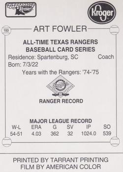 1993 Keebler Texas Rangers #153 Art Fowler Back