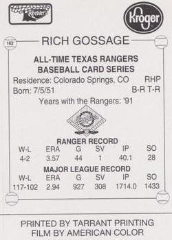 1993 Keebler Texas Rangers #162 Rich Gossage Back