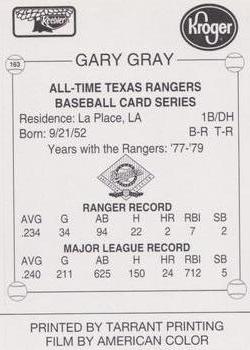 1993 Keebler Texas Rangers #163 Gary Gray Back
