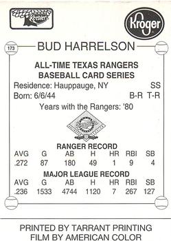 1993 Keebler Texas Rangers #173 Bud Harrelson Back